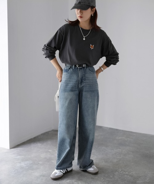 Riberry（リベリー）の「めがねキツネ胸刺繍ロンT（Tシャツ/カットソー・レディース・オフホワイト/オートミール/チャコールグレー・FREE）」の19枚目の写真