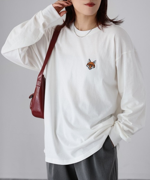 Riberry（リベリー）の「めがねキツネ胸刺繍ロンT（Tシャツ/カットソー・レディース・オフホワイト/オートミール/チャコールグレー・FREE）」の15枚目の写真