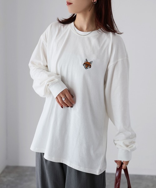 Riberry（リベリー）の「めがねキツネ胸刺繍ロンT（Tシャツ/カットソー・レディース・オフホワイト/オートミール/チャコールグレー・FREE）」の16枚目の写真