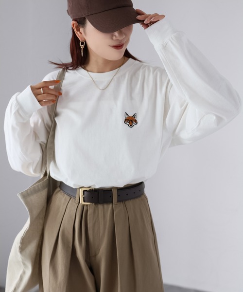 Riberry（リベリー）の「めがねキツネ胸刺繍ロンT（Tシャツ/カットソー・レディース・オフホワイト/オートミール/チャコールグレー・FREE）」の10枚目の写真