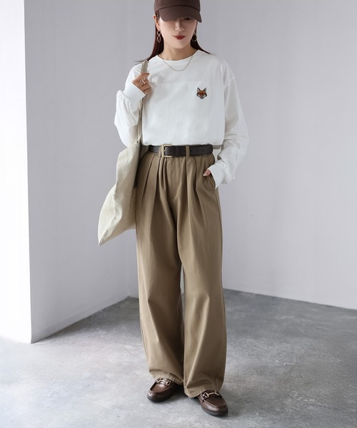 Riberry（リベリー）の「めがねキツネ胸刺繍ロンT（Tシャツ/カットソー・レディース・オフホワイト/オートミール/チャコールグレー・FREE）」の11枚目の写真