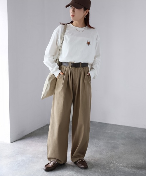 Riberry（リベリー）の「めがねキツネ胸刺繍ロンT（Tシャツ/カットソー・レディース・オフホワイト/オートミール/チャコールグレー・FREE）」の6枚目の写真