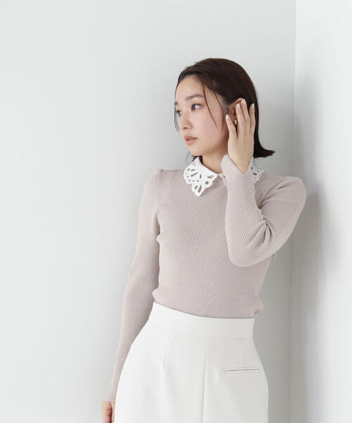 NATURAL BEAUTY BASIC（ナチュラルビューティーベーシック）の「◇カットワークカラーリブニット（ニット/セーター・レディース・ブラック系その他/オフホワイト/ベージュ系その他・FREE）」の18枚目の写真