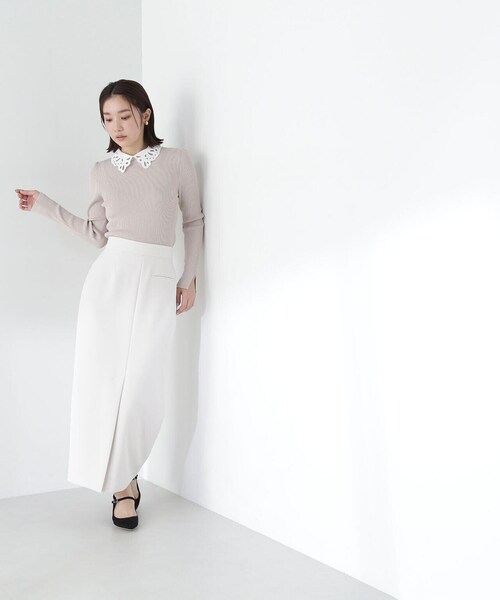 NATURAL BEAUTY BASIC（ナチュラルビューティーベーシック）の「◇カットワークカラーリブニット（ニット/セーター・レディース・ブラック系その他/オフホワイト/ベージュ系その他・FREE）」の7枚目の写真