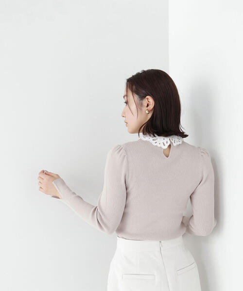 NATURAL BEAUTY BASIC（ナチュラルビューティーベーシック）の「◇カットワークカラーリブニット（ニット/セーター・レディース・ブラック系その他/オフホワイト/ベージュ系その他・FREE）」の8枚目の写真