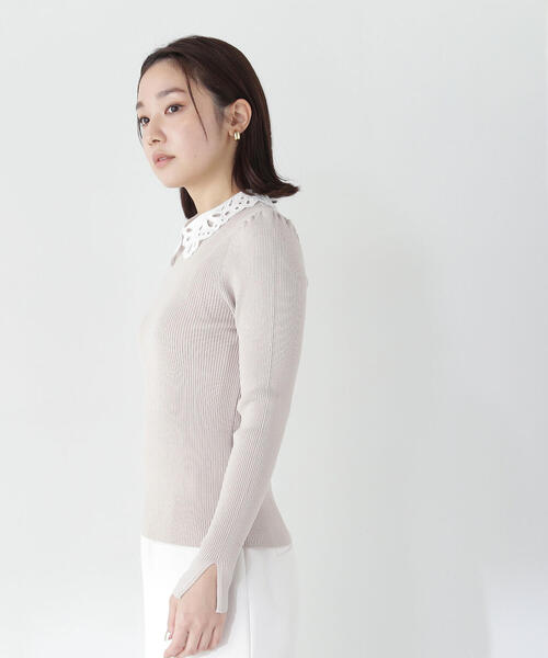 NATURAL BEAUTY BASIC（ナチュラルビューティーベーシック）の「◇カットワークカラーリブニット（ニット/セーター・レディース・ブラック系その他/オフホワイト/ベージュ系その他・FREE）」の10枚目の写真