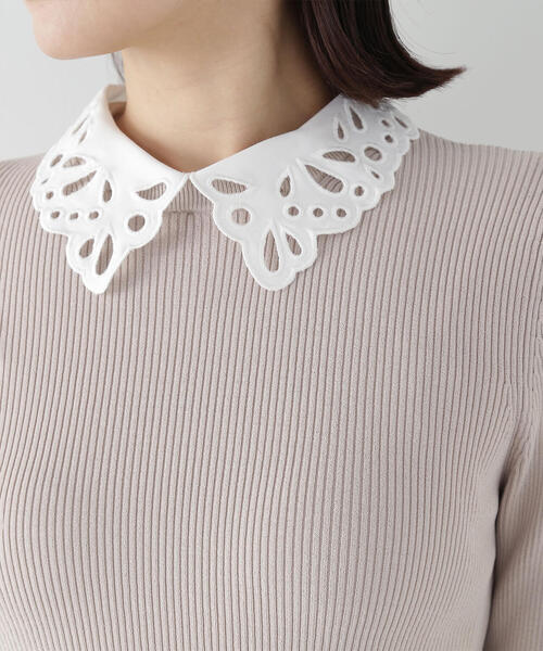NATURAL BEAUTY BASIC（ナチュラルビューティーベーシック）の「◇カットワークカラーリブニット（ニット/セーター・レディース・ブラック系その他/オフホワイト/ベージュ系その他・FREE）」の12枚目の写真