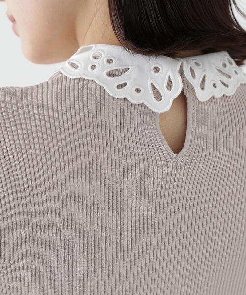 NATURAL BEAUTY BASIC（ナチュラルビューティーベーシック）の「◇カットワークカラーリブニット（ニット/セーター・レディース・ブラック系その他/オフホワイト/ベージュ系その他・FREE）」の4枚目の写真