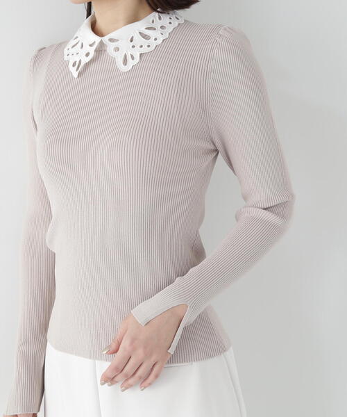 NATURAL BEAUTY BASIC（ナチュラルビューティーベーシック）の「◇カットワークカラーリブニット（ニット/セーター・レディース・ブラック系その他/オフホワイト/ベージュ系その他・FREE）」の5枚目の写真