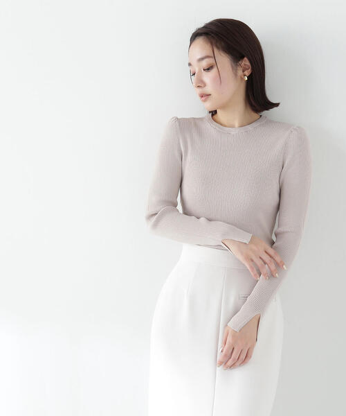 NATURAL BEAUTY BASIC（ナチュラルビューティーベーシック）の「◇カットワークカラーリブニット（ニット/セーター・レディース・ブラック系その他/オフホワイト/ベージュ系その他・FREE）」の6枚目の写真