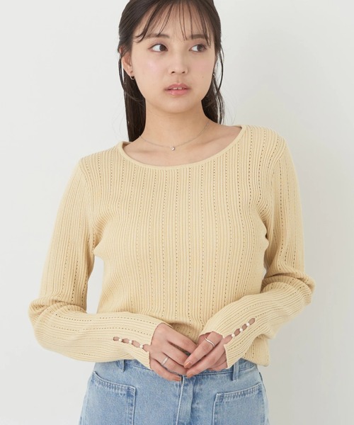 earth music&ecology(アースミュージックアンドエコロジー)の「ランダムリブパールニットプルオーバー(ニット/セーター・レディース・オフホワイト/サックスブルー/イエロー/ネイビー・S/M)」の1枚目の写真