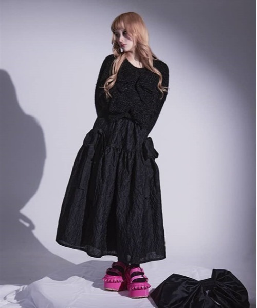 FickleBebe(フィクルベベ)の「ビッグリボン2WAYニット(ニット/セーター・レディース・ブルーグレー/ブラック/ホワイト・FREE)」の22枚目の写真