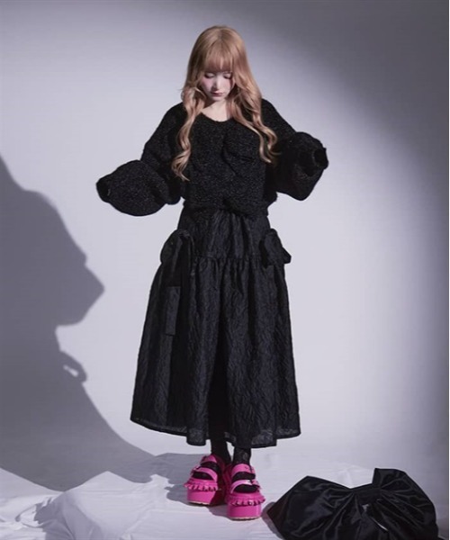 FickleBebe(フィクルベベ)の「ビッグリボン2WAYニット(ニット/セーター・レディース・ブルーグレー/ブラック/ホワイト・FREE)」の17枚目の写真
