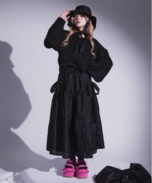 FickleBebe(フィクルベベ)の「ビッグリボン2WAYニット(ニット/セーター・レディース・ブルーグレー/ブラック/ホワイト・FREE)」の18枚目の写真