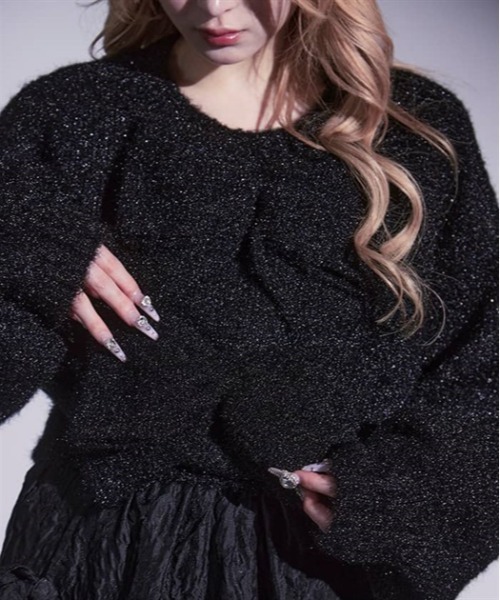 FickleBebe(フィクルベベ)の「ビッグリボン2WAYニット(ニット/セーター・レディース・ブルーグレー/ブラック/ホワイト・FREE)」の7枚目の写真