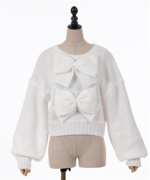 FickleBebe(フィクルベベ)の「ビッグリボン2WAYニット(ニット/セーター・レディース・ブルーグレー/ブラック/ホワイト・FREE)」の9枚目の写真