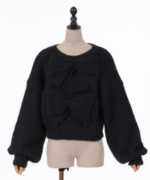 FickleBebe(フィクルベベ)の「ビッグリボン2WAYニット(ニット/セーター・レディース・ブルーグレー/ブラック/ホワイト・FREE)」の11枚目の写真