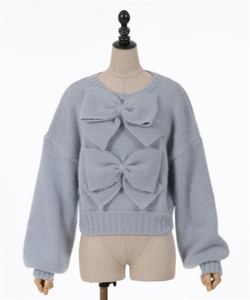 FickleBebe(フィクルベベ)の「ビッグリボン2WAYニット(ニット/セーター・レディース・ブルーグレー/ブラック/ホワイト・FREE)」の4枚目の写真
