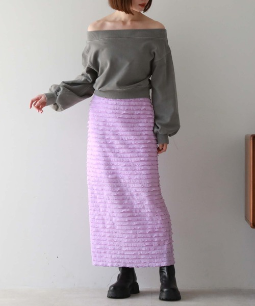 archives(アルシーヴ)の「カットフリルタイトスカート(スカート・レディース・ブルー/オフホワイト/ブラック/ラベンダー・MEDIUM)」の6枚目の写真