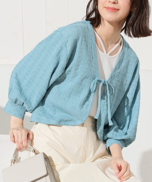 Honeys（ハニーズ）の「7分袖リボン付きボレロカーディガン