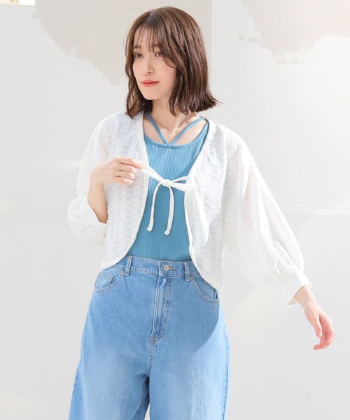 Honeys（ハニーズ）の「7分袖リボン付きボレロカーディガン