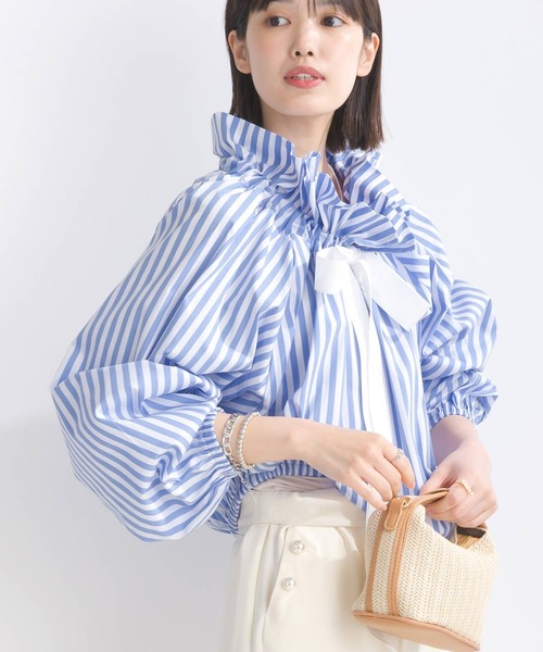 PICCIN（ピッチン）の「ビッグカラーグログランリボンストライプブラウス（シャツ/ブラウス・レディース・ブラック/サックスブルー/ブルー・M）」の2枚目の写真