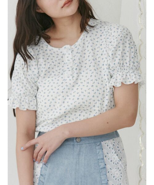 merry jenny（メリージェニー）の「小花柄パフスリーブTee（Tシャツ/カットソー・レディース・イエロー/ブルー/ピンク・FREE）」の2枚目の写真