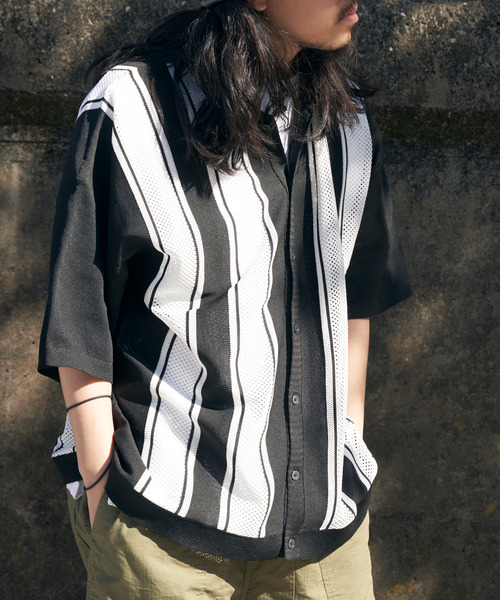 VENCEEXCHANGE（ヴァンスエクスチェンジ）の「ストライプケンシュクニットシャツ（シャツ/ブラウス・メンズ・ブラック/グリーン系その他/ブルー系・M/L）」の5枚目の写真