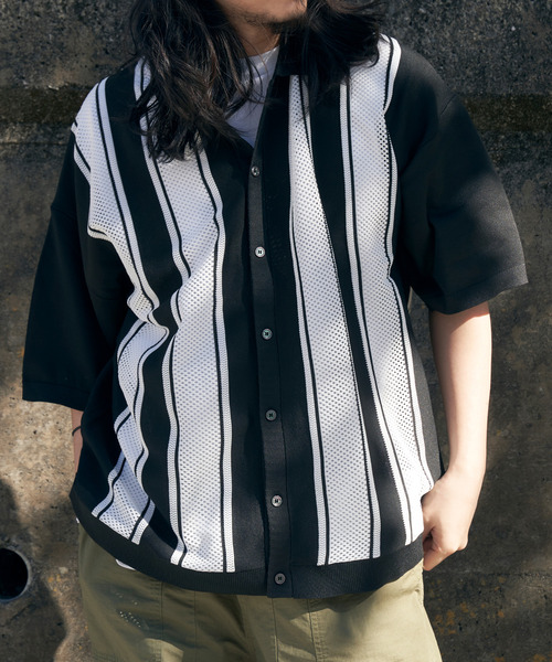 VENCEEXCHANGE（ヴァンスエクスチェンジ）の「ストライプケンシュクニットシャツ（シャツ/ブラウス・メンズ・ブラック/グリーン系その他/ブルー系・M/L）」の6枚目の写真