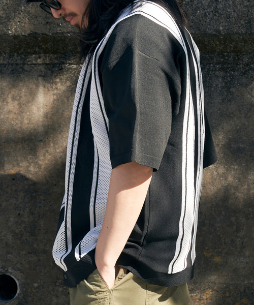 VENCEEXCHANGE（ヴァンスエクスチェンジ）の「ストライプケンシュクニットシャツ（シャツ/ブラウス・メンズ・ブラック/グリーン系その他/ブルー系・M/L）」の7枚目の写真