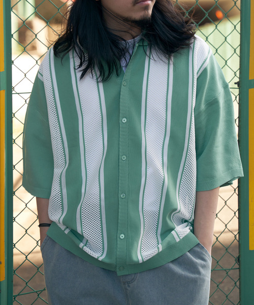 VENCEEXCHANGE（ヴァンスエクスチェンジ）の「ストライプケンシュクニットシャツ（シャツ/ブラウス・メンズ・ブラック/グリーン系その他/ブルー系・M/L）」の10枚目の写真