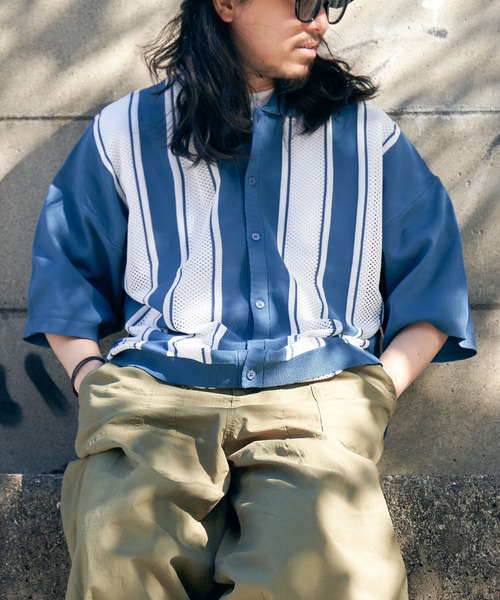 VENCEEXCHANGE（ヴァンスエクスチェンジ）の「ストライプケンシュクニットシャツ（シャツ/ブラウス・メンズ・ブラック/グリーン系その他/ブルー系・M/L）」の13枚目の写真