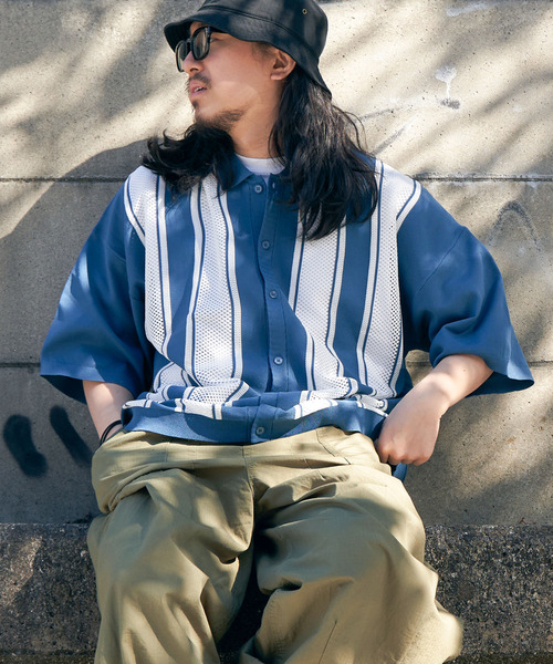 VENCEEXCHANGE（ヴァンスエクスチェンジ）の「ストライプケンシュクニットシャツ（シャツ/ブラウス・メンズ・ブラック/グリーン系その他/ブルー系・M/L）」の15枚目の写真