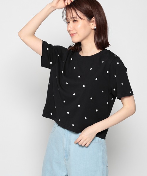tシャツ Be My Heart カットソー レディース Honeys（ハニーズ）の「ハート刺繍Tシャツ（Tシャツ/カットソー
