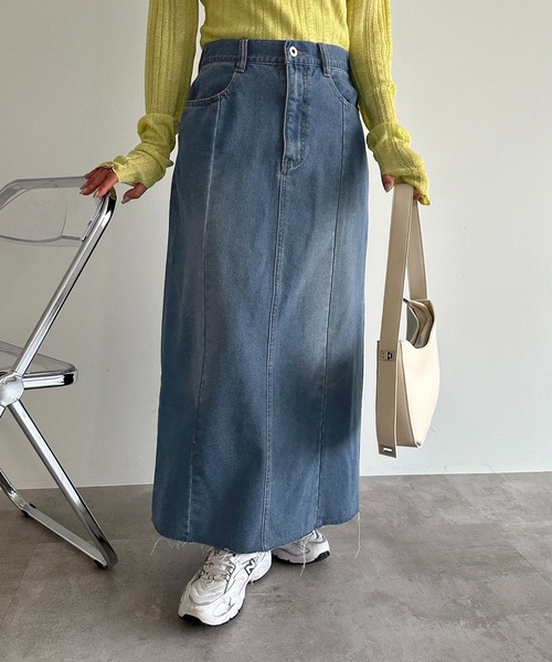 apres jour mignon（アプレジュールミニョン）の「デニムマキシスカート【ZOZOTOWN限定アイテム】（デニムスカート・レディース・ブラック/インディゴブルー/ダークブルー・SMALL/MEDIUM/X-LARGE）」の10枚目の写真