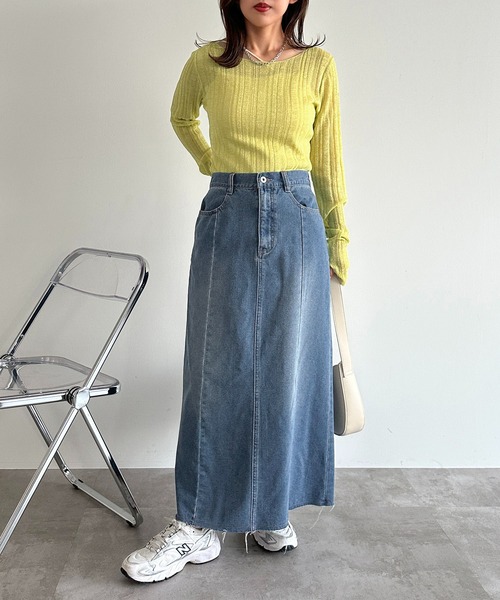 apres jour mignon（アプレジュールミニョン）の「デニムマキシスカート【ZOZOTOWN限定アイテム】（デニムスカート・レディース・ブラック/インディゴブルー/ダークブルー・SMALL/MEDIUM/X-LARGE）」の13枚目の写真