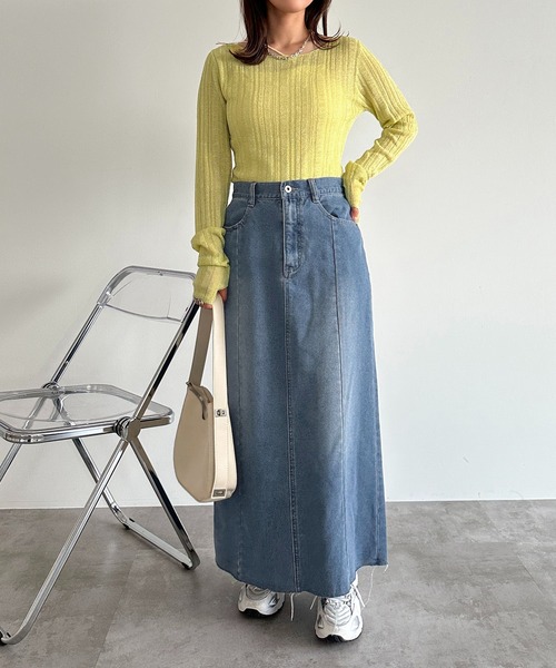 apres jour mignon（アプレジュールミニョン）の「デニムマキシスカート【ZOZOTOWN限定アイテム】（デニムスカート・レディース・ブラック/インディゴブルー/ダークブルー・SMALL/MEDIUM/X-LARGE）」の14枚目の写真