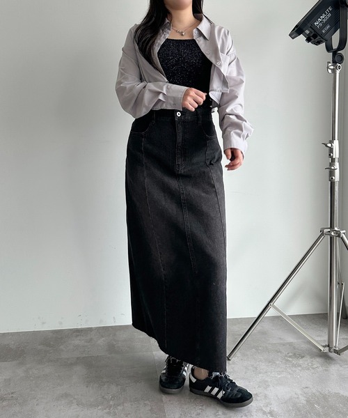 apres jour mignon（アプレジュールミニョン）の「デニムマキシスカート【ZOZOTOWN限定アイテム】（デニムスカート・レディース・ブラック/インディゴブルー/ダークブルー・SMALL/MEDIUM/X-LARGE）」の22枚目の写真