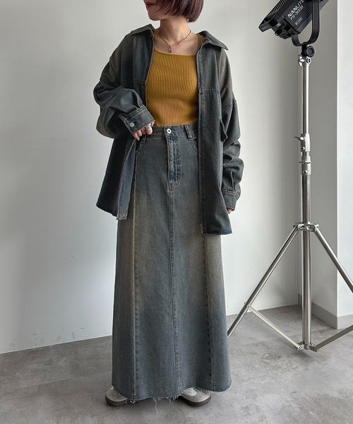 apres jour mignon（アプレジュールミニョン）の「デニムマキシスカート【ZOZOTOWN限定アイテム】（デニムスカート・レディース・ブラック/インディゴブルー/ダークブルー・SMALL/MEDIUM/X-LARGE）」の8枚目の写真