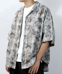 hard wash open collar check shirt/ハードウォッシュ オープンカラー チェック シャツ/半袖シャツ