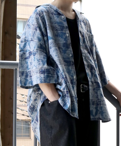 Starting Over（スターティングオーバー）の「hard wash open collar check shirt/ハードウォッシュ オープンカラー チェック シャツ/半袖シャツ（シャツ/ブラウス・メンズ・レッド/チャコールグレー/ブルー・M/L/XL）」の18枚目の写真