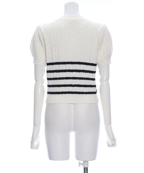 clear（クリア）の「ケーブル編み半袖パフスリーブニットトップス［オフィスカジュアル 着回し抜群 大人］≪再入荷≫（ニット/セーター・レディース・オフホワイト/イエロー/ピンク/ブラック/ホワイト×ブラック/レッド・F）」の10枚目の写真