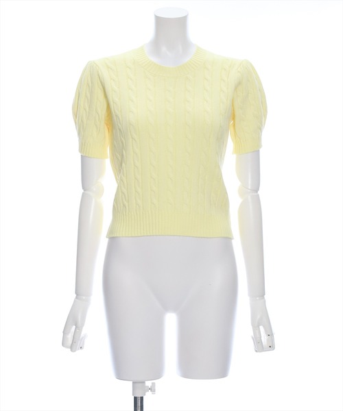 clear（クリア）の「ケーブル編み半袖パフスリーブニットトップス［オフィスカジュアル 着回し抜群 大人］≪再入荷≫（ニット/セーター・レディース・オフホワイト/イエロー/ピンク/ブラック/ホワイト×ブラック/レッド・F）」の17枚目の写真