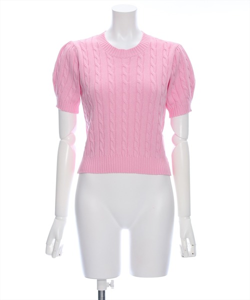 clear（クリア）の「ケーブル編み半袖パフスリーブニットトップス［オフィスカジュアル 着回し抜群 大人］≪再入荷≫（ニット/セーター・レディース・オフホワイト/イエロー/ピンク/ブラック/ホワイト×ブラック/レッド・F）」の18枚目の写真