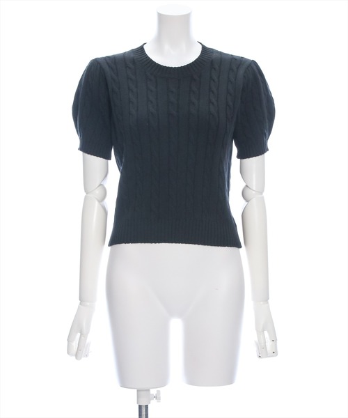 clear（クリア）の「ケーブル編み半袖パフスリーブニットトップス［オフィスカジュアル 着回し抜群 大人］≪再入荷≫（ニット/セーター・レディース・オフホワイト/イエロー/ピンク/ブラック/ホワイト×ブラック/レッド・F）」の20枚目の写真