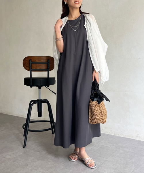 Chez toi（シェトワ）の「UVカットショルダータックノースリカットワンピース（ワンピース・レディース・ブラック/グレイッシュベージュ/オリーブ/チャコールグレー・FREE）」の21枚目の写真