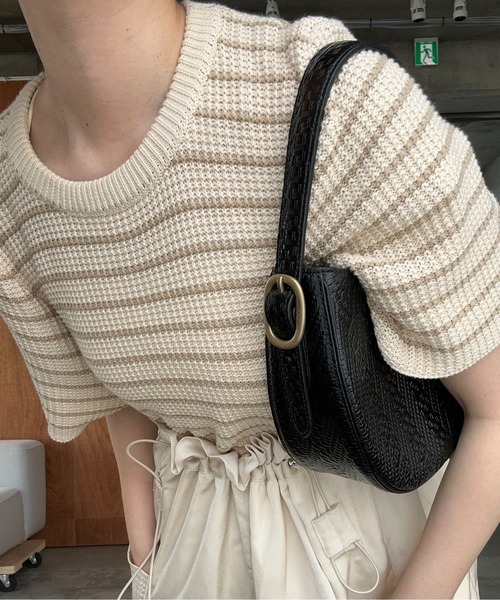 lawgy(ラウジー)の「border compact pullover / ボーダーコンパクトプルオーバー(Tシャツ/カットソー・レディース・ベージュ/カーキ/ブラック・FREE)」の4枚目の写真