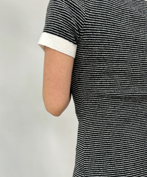 【Fano Studios】ポロカラー Uネック ボーダーニットミニワンピ Fano Studios】ポロカラー Uネック ボーダーニットミニワンピ