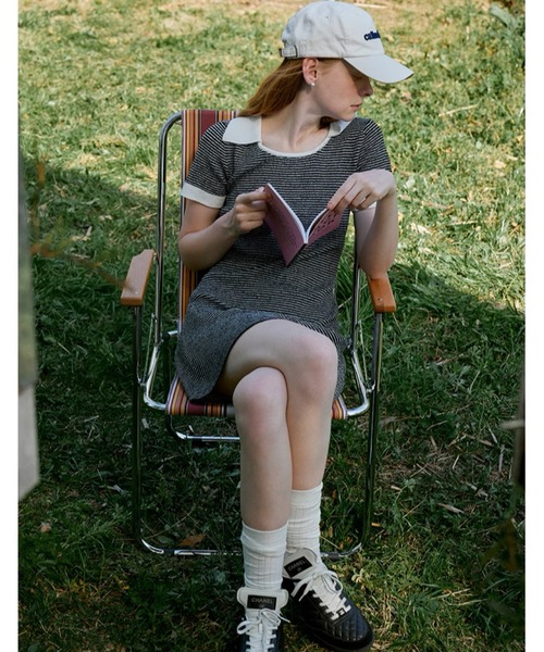 ポロカラー Uネック ボーダーニットミニワンピース FX24L203【Fano