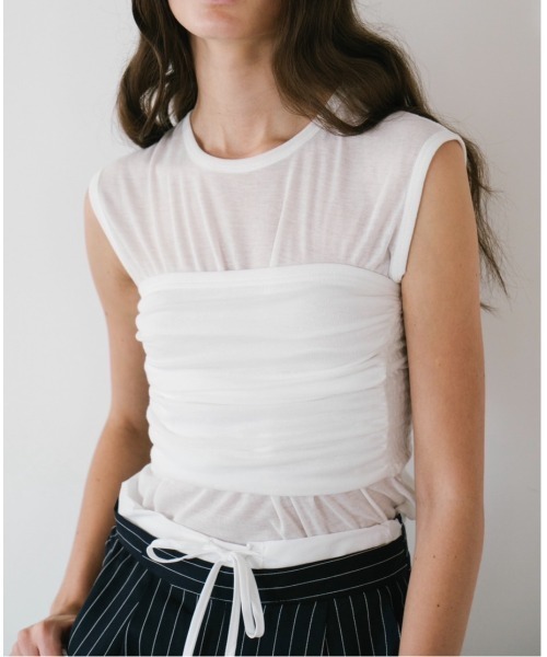 duei(デュイ)の「ビスチェセットレイヤードノースリーブトップス(Tシャツ/カットソー・レディース・オフホワイト/ブラック・FREE)」の7枚目の写真